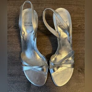 Stuart Weitzman Slingback Heel Sandal Silver 7